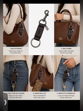 Coach Gunmetal Key Ring/Charm bag extender etc 6” NWOT